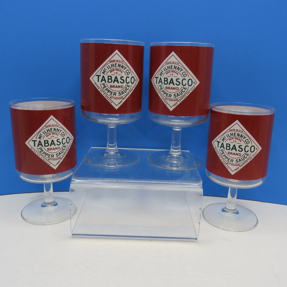 VTG Tabasco Brand McHenny Co Pedestal Bloody, Mary Set of 4 Glasses.